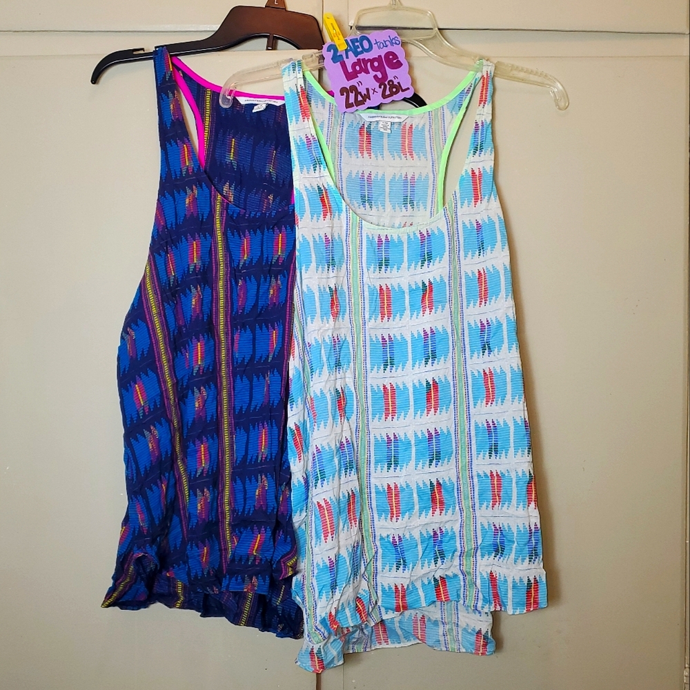 Bundle of 2 American Eagle Multicolor Aztec Tribal Print Sleeveless Tank Tops L